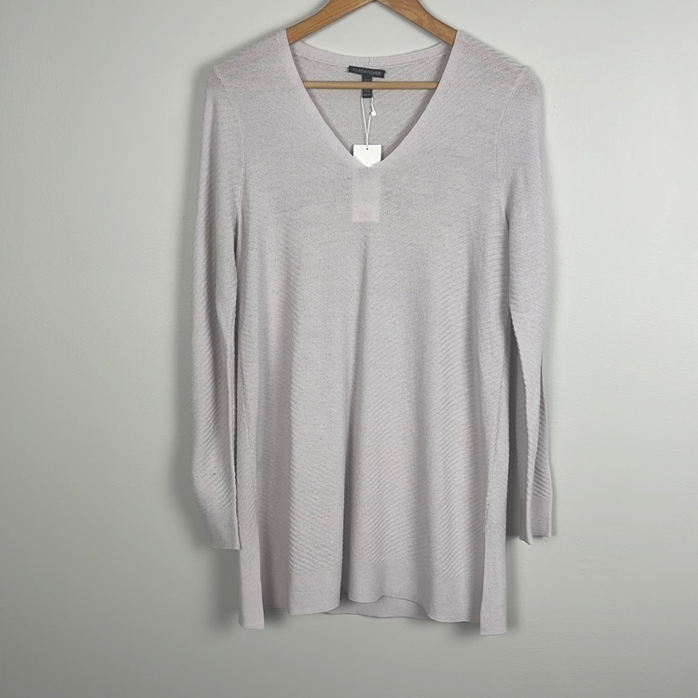 Eileen Fisher Light Gray V-Neck Sweater